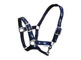 NYLON HEADCOLLAR  ADJUSTABLE WITH HORSE MOTIVES  COB  BLUE
