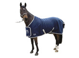 FLEECE RUG  SIZE 125CM DARK BLUE WITH PEARL WHITE BORDER