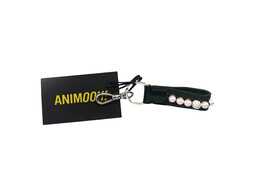 PORTE-CLES EXCLUSIVE NOIR CUIR VERNI 1 rangee ROSE/CRYSTAL PERLES