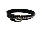 CEINTURE EXCLUSIVE NOIR CUIR VERNI 1 rangee ROSE/CRYSTAL PERLES 65CM