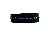 BRACELET EXCLUSIVE NOIR SUEDE CUIR 1 rangee BLEU CRYSTAL PETIT S