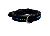 COLLIER EXCLUSIVE NOIR CUIR SUEDE 1 RANG CRISTAL BLEU L